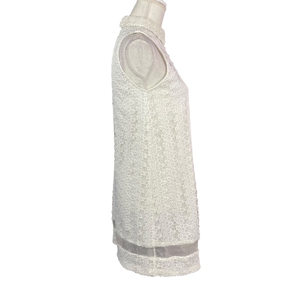 Alice + Olivia Irene Lace Dress XS Silk White Floral Guipure Collared Sleeveless - Picture 6 of 11